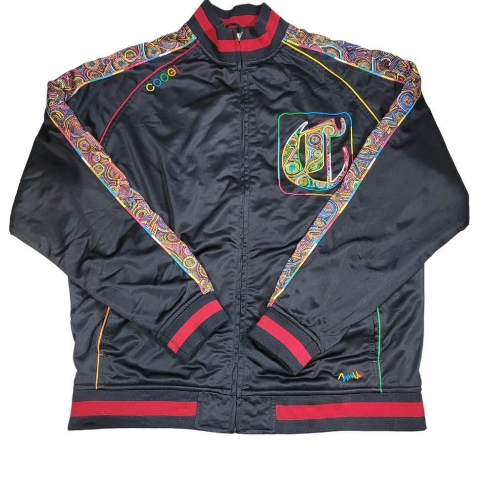 Coogi Mens Jacket Size XXL 100% Polyester Black Multicor Zipper